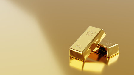 stack of gold bars ingot showing, showing wealth and richness, 3D rendering