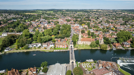 Amazing aerial view of Marlow, the travel location along River Thames, England, UK