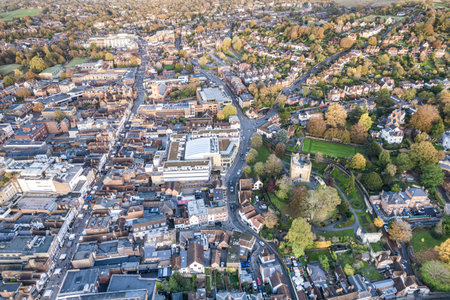 beautiful aerial view of the Guildford Castle and town center of Guildford, Surrey, United Kingdom,...