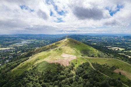 Aerial view of the Great Malvern Hill, natural landscape, panorama, daytimeの写真素材