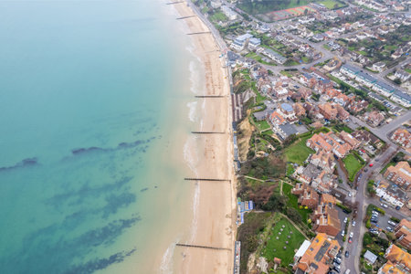 beautiful aerial view of the Swanage, coastal town on Dorset England, winterの写真素材