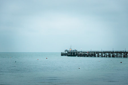 dock in the Swanage, coastal town on Dorset England, winterの写真素材