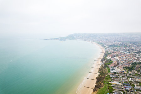 beautiful aerial view of the Swanage, coastal town on Dorset England, winterの写真素材