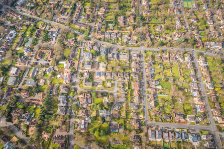 beautiful aerial view of residential area of Guildford, west Surrey, England, spring outdoorの写真素材