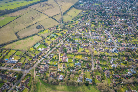 beautiful aerial view of residential area of Guildford, west Surrey, England, spring outdoorの写真素材
