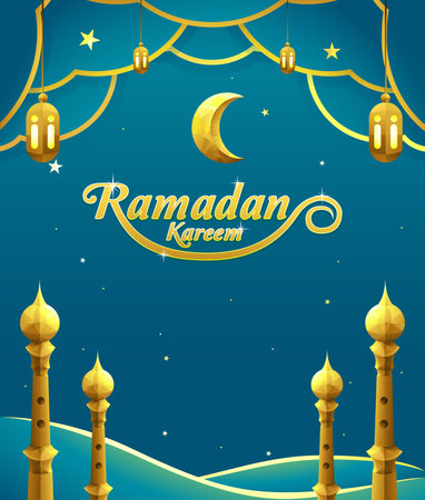 Ramadan Kareem greeting card with mosque and moon. Vector illustrationの写真素材