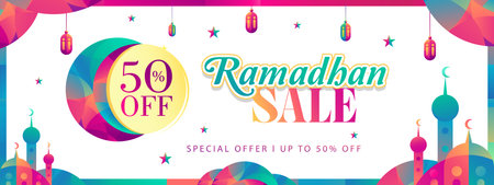 Ramadan Kareem Sale Banner with Colorful Islamic ornament. Vector illustration.のイラスト素材