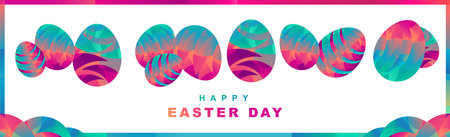 Easter horizontal banners with colorful ornate eggs.のイラスト素材