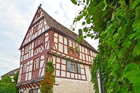 Timbered house in the village of Punderich - Moselle valley wine region in Germanyのeditorial素材