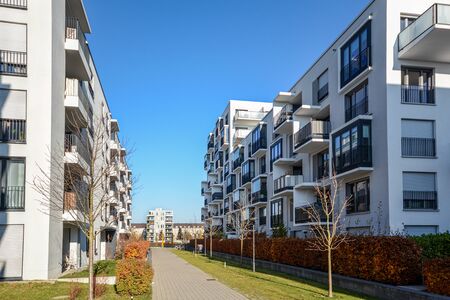 Cityscape with residential buildings in late autumn
