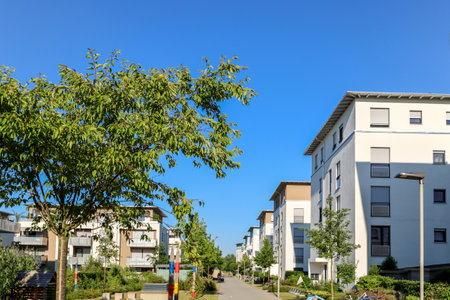 Residential area with apartment buildings in the cityのeditorial素材