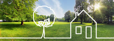 Building land for new construction project on green meadow, plot for construction area