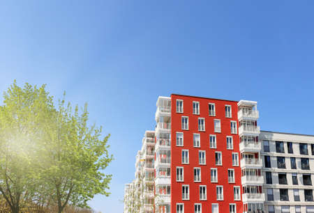 Cityscape of a residential area with modern apartment buildings, new sustainable urban landscape in the cityの写真素材