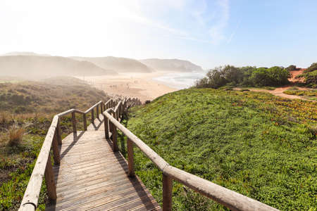 View to Praia do Amado, Beach and Surfer spot near Sagres and Lagos, Costa Vicentina Algarve Portugalの写真素材