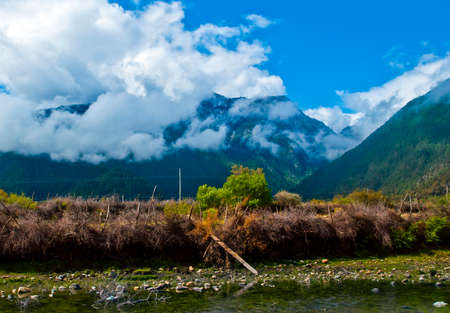 Snowy moutain at Tibet areas of Chinaの写真素材
