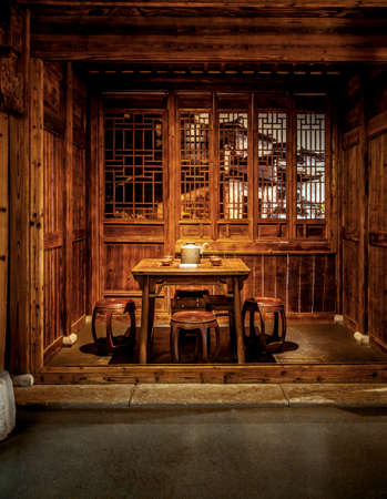 Tea set on tableのeditorial素材