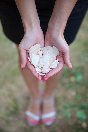 girl holding petalsの写真素材