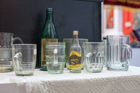 Moscow / Russia - January 9, 2013: Soviet beer mugs and cut glassesのeditorial素材