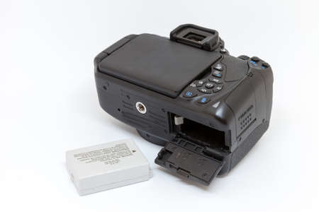 digital camera with open battery compartmentの写真素材