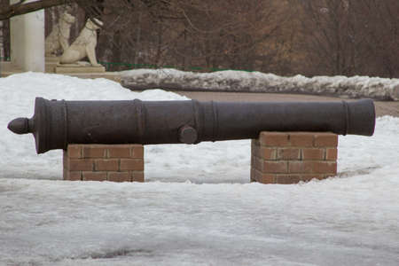 Ostashkov / Russia - March 22, 2011: Old cannon from the time of Peter 1 in the Kolomenskoye Reserve...