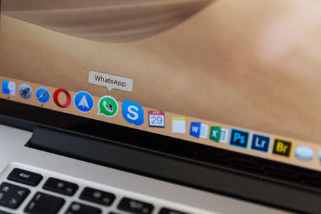 Moscow / Russia - April 29, 2019: Open MacBook. On the screen, the program icon WhatsAppのeditorial素材
