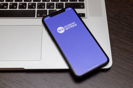 Moscow, Russia - January 22, 2021: Pharmacy 36.6 app on iPhone screenのeditorial素材