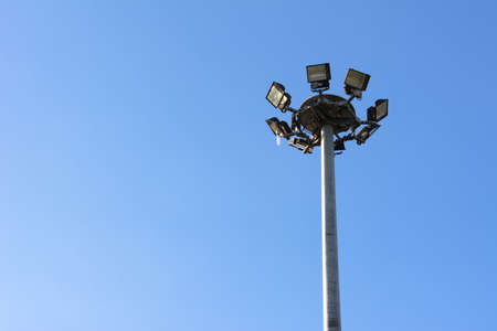 Spotlights electric poles with blue sky  for backgroundの写真素材