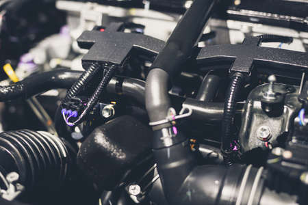 Close up shot of car engine for backgroundの写真素材