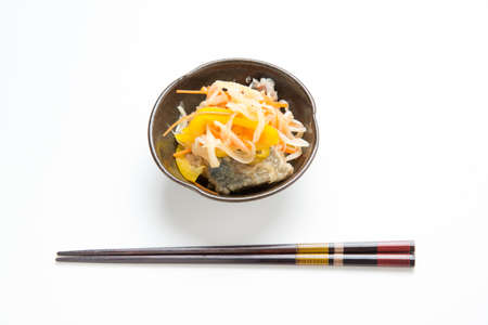 japanese food, nanbanzuke, marinated fried horse mackerelの写真素材