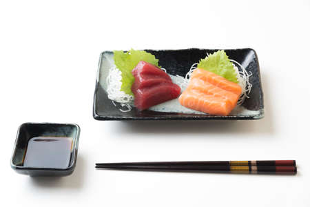 sashimi plate with salmon and tunaの写真素材