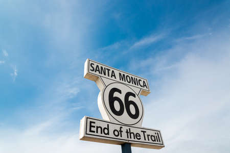 sign of route 66 at santa monicaの写真素材