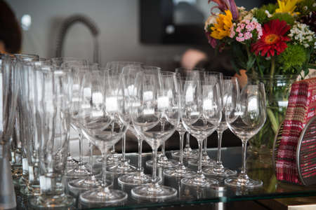 glasses on the tableの写真素材