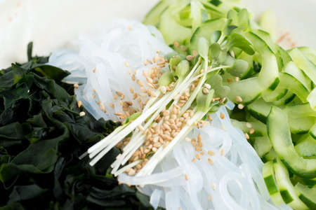 japanese venegered cucumber, seaweed, jelly fishの写真素材