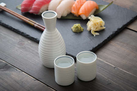 japanese sake and sushiの写真素材