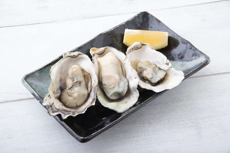 steamed oyster with lemonの写真素材