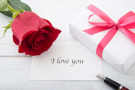 I love you, message woth rose and gift boxのeditorial素材