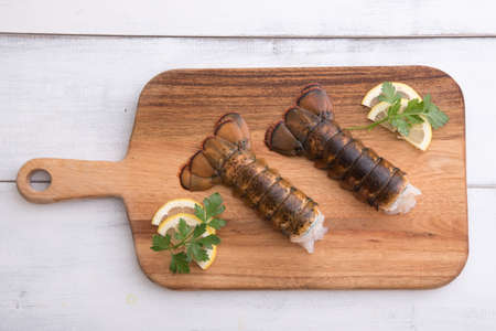 lobster tail on plateの写真素材