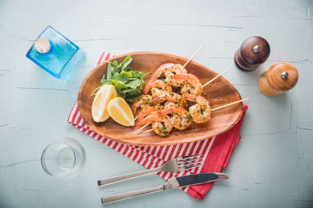 skewered grilled prawnの写真素材