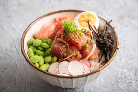 ahi poke bowl with edamame