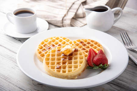 breakfast waffle image with coffee の写真素材