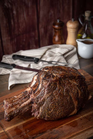 roasted thick cut ribeye with bone の写真素材