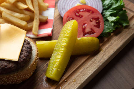 pikled cucumber on burger plateの写真素材