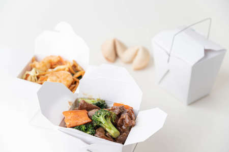 chinese food container in shopping cartの写真素材