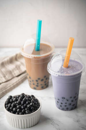 tapioca milk tea and taro potato teaの写真素材
