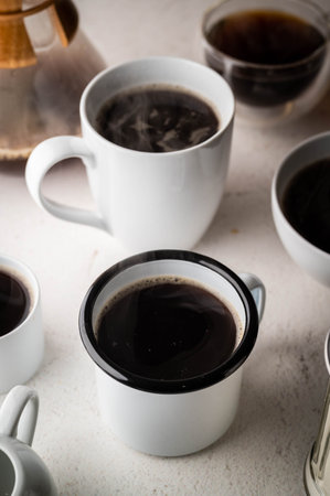 coffee mugs and cups on white backgroundの写真素材
