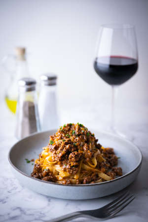 fettucine ragu with red wineの写真素材