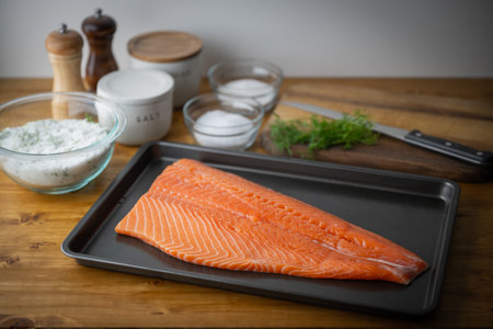 salmon gravlax, scandinavian cured foodの写真素材