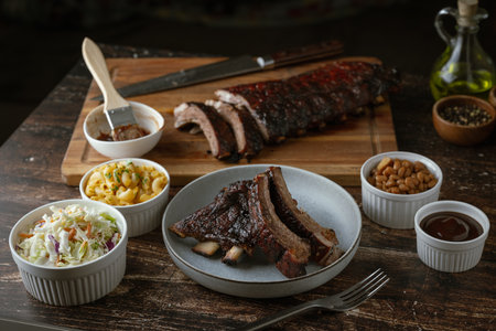 bbq spare ribs with side dishes