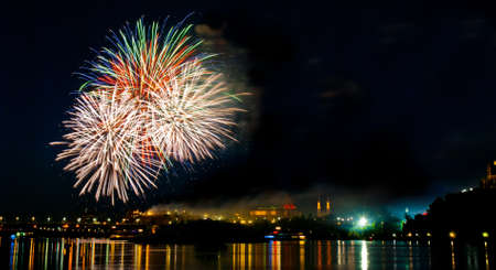 Fireworks light up the night sky as Canada celebrates it s 145th birthdayの写真素材