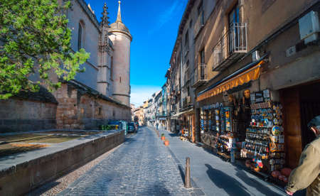 Morning shops open in Segovia village.のeditorial素材